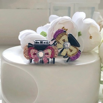 閃亮蝴蝶結可愛兒童女孩小孩髮夾髮飾迷你抓夾