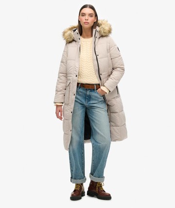 Superdry Women's Women's Women's Fully Lined Quilted Everest Longline Puffer Coat, Beige, Size: 10 Size: 6
