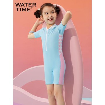 WaterTime兒童泳衣女童小熊印花速干保暖訓練游泳衣溫泉連體泳裝