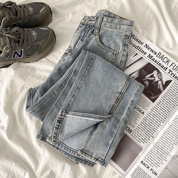 開叉牛仔褲女年新款冬季褲子設計感小眾哈倫煙管褲高腰直筒褲