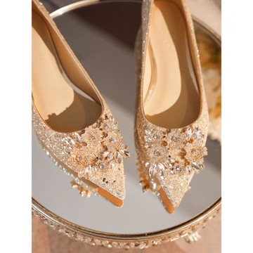 平底婚鞋女2025新款春秋季禾秀婚紗兩穿不累腳高跟鞋香檳色新娘鞋