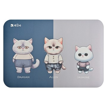【怪獸】瑪思特 10秒頂吸 軟式珪藻土吸水地墊 貓咪系列 (60x40cm) -三隻小喵