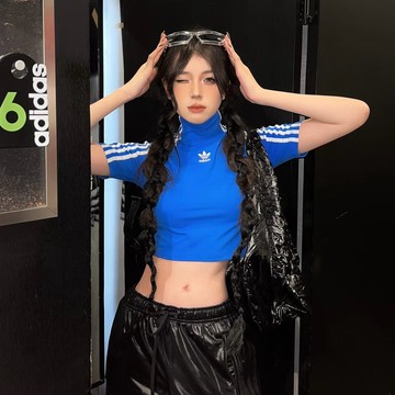 ADIDAS ORIGINALS TIGHT SS TOP 高領 短版 短袖 緊身 三葉草 女款 兩色 黑IV9323/藍IV9321