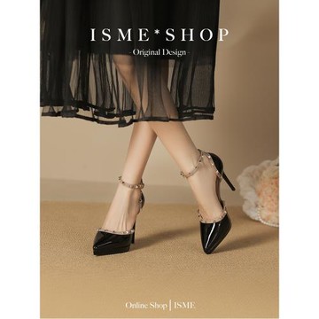 高跟單鞋防水臺細跟尖頭鉚釘涼鞋中空包頭高跟鞋女一字禮服職業晚