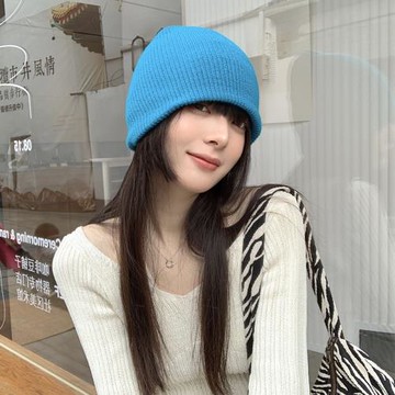 帽子女秋冬韓版日系百搭毛線帽潮韓國護耳保暖網紅藍色針織帽冷帽
