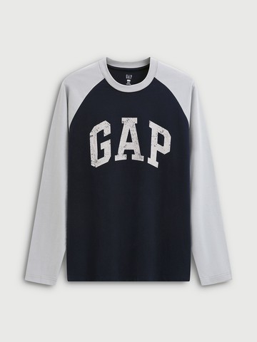 男裝 Logo純棉印花圓領長袖T恤-海軍藍