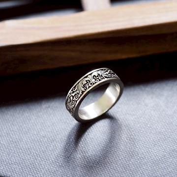 典 雅-歐風雕花細圈戒指 925純銀飾 適合對戒訂製