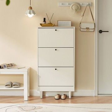 hoi!林氏木業小方糖系列薄型三層翻門高腳鞋櫃 MI3N