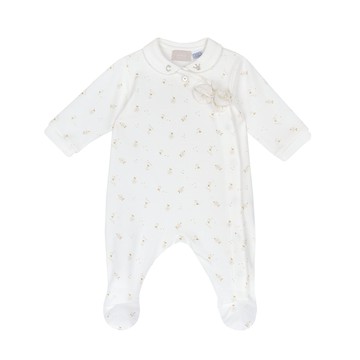 玫瑰天鵝-滿版金色花朵有領前側開兔裝