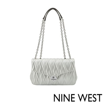 NINE WEST JASLEE 皺褶造型設計鍊帶斜背包-銀色(564821)