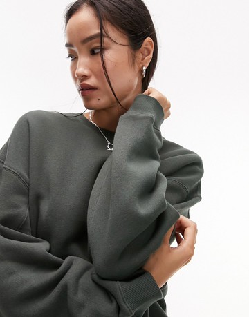 Topshop premium seam detail sweat in khaki-Green