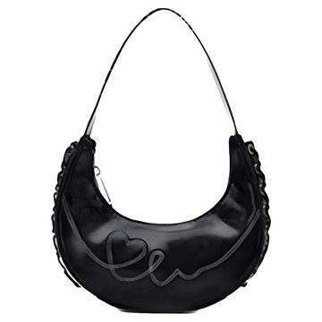 Vanwalk 出走 美式復古愛心刺繡可愛月牙包 V2652 300g  甜酷黑  21 x 6.5 x 10cm