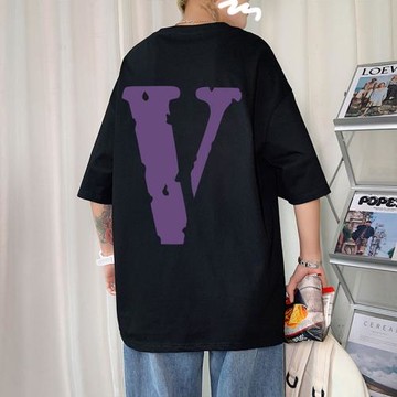 V字休閑短袖T恤男潮牌潮流ins情侶上衣服美式高街夏季寬松五分袖