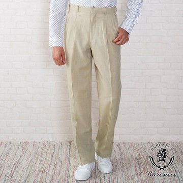 BARONECE 舒適麻料混紡打褶褲_米白色(67110-06)