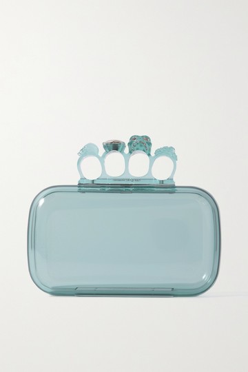 Alexander McQueen - Skull Four Ring Embellished Acrylic Clutch - Blue - one size