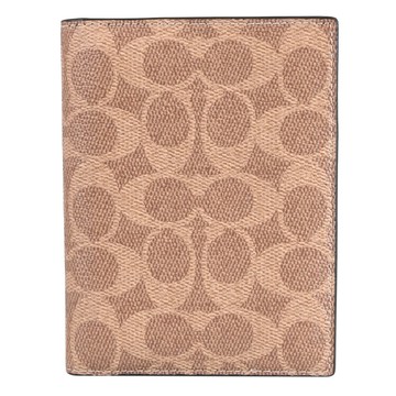 COACH CW170滿版LOGO印花皮革多卡對開護照夾.駝/黑