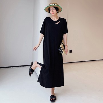 [巴黎精品] 長洋裝寬鬆連身裙-短袖鏤空舒適休閒女裙子a1eq35