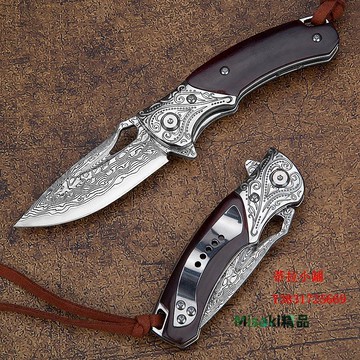 蒂拉進口VG10手工鍛造大馬士革鋼折疊刀花紋鋼戶外刀具荒野求生防身現貨-Misaki精品