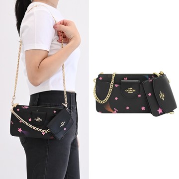COACH C7289 POPPY 金屬LOGO星形印花斜背鍊包.黑
