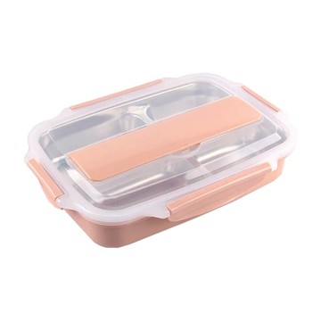 葉子小舖 304不鏽鋼雙層四格保溫便當盒  1個  北歐粉