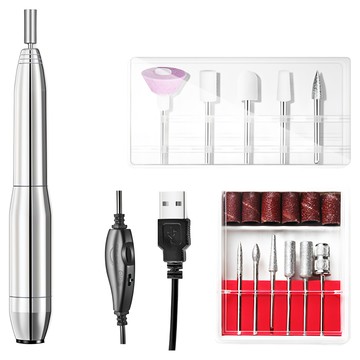 鋁合金便攜電動美甲機 附金屬打磨器 多功能套裝  1個  銀色