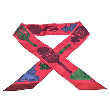 HERMES Merveilleuses Lanternes燈籠造型Twilly絲巾領結(玫紅色-一組)