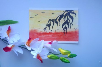 棕櫚樹水彩畫現代藝術品風景