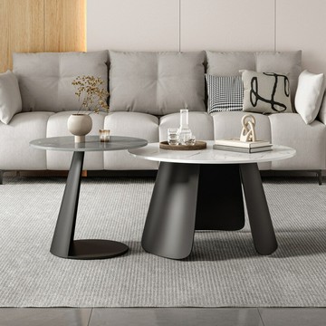APP下單享點數9% 輕奢巖板圓形茶幾邊幾組合現代簡約小戶型客廳家用大小圓茶幾桌