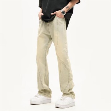 歐美高街vibe風黃泥染微喇牛仔褲男女顯瘦ins潮牌設計感小眾長褲