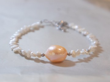 925 SILVER天然香檳金色巴洛克珍珠手鏈