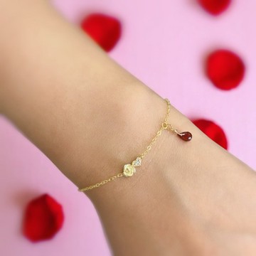 925純銀鍍18K金/沙崙的玫瑰花 低敏材女生女友情人節禮物手鍊B43
