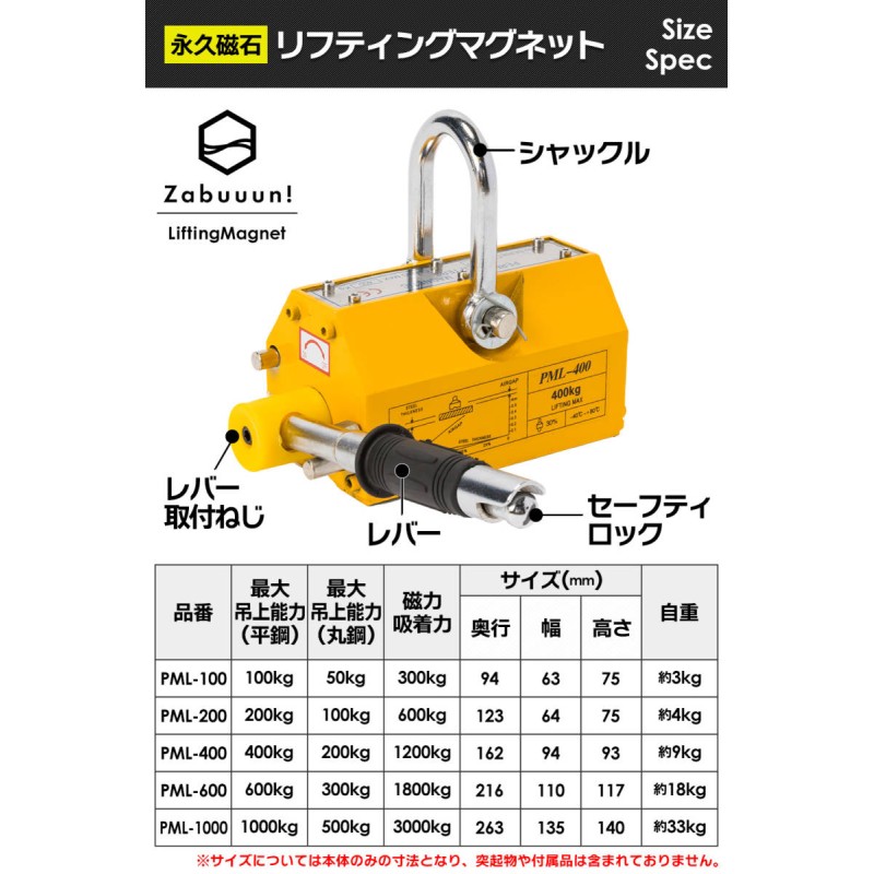 永磁 リフティングマグネット 400kg 超強力 永久磁石 吊り下げ式 電源不要 リフマグ 工業用 送料無料 ※北海道、沖縄県、離島を除く  【ロジ発送】 | LINEショッピング