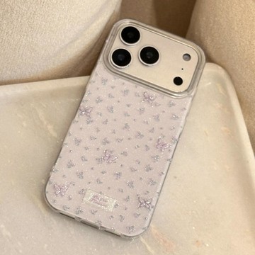 淡紫色碎花適用17蘋果16閃粉iphone18promax手機殼11溫柔氣質15硬