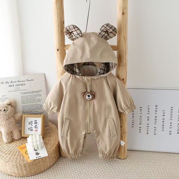 嬰兒春秋裝連體衣服寶寶連帽小熊哈衣外套新生兒春季防風外出抱衣鑫弘-萌寶童裝可開發票