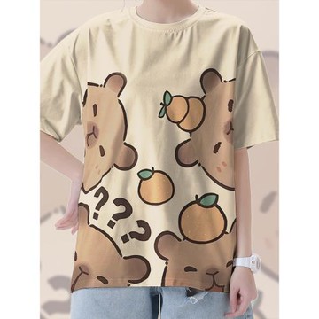 軟萌卡皮巴拉水豚卡通可愛日系大碼速干T恤男裝女裝潮0018設 無界