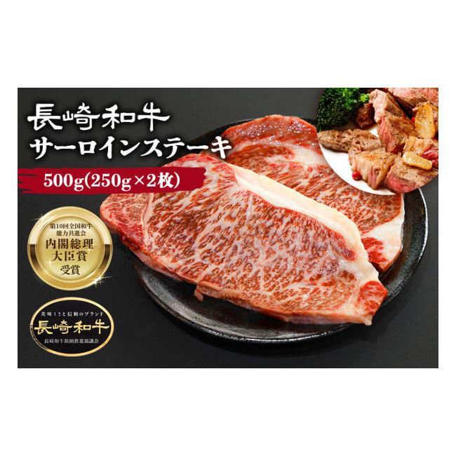 ふるさと納税 長崎県 雲仙市 肉 長崎和牛 サーロイン ステーキ 250g×2枚 計500g 牛肉 極上 赤身 国産牛肉 バーベキュー 冷凍   サンクスラボ   長崎県 雲仙市