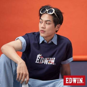 EDWIN 男女裝 網路獨家 運動插畫LOGO短袖T恤-丈青色
