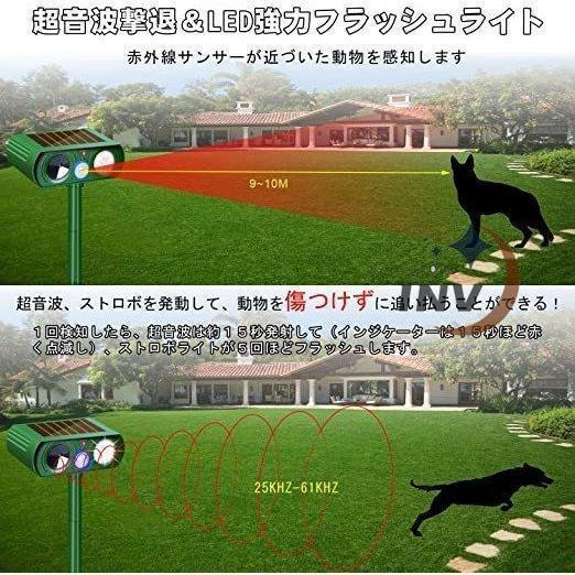 猫よけ対策  猫よけ 超音波 ソーラー 動物撃退器 防水 2個セット ネズミ駆除 充電式 害獣対策 イノシシ対策 猫撃退 猫退治 糞被害 鳥害対策 ネズミよけ IPX4