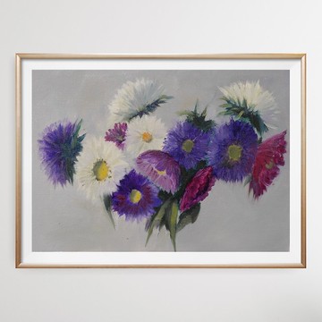 Aster 繪畫靜物原創藝術 Asters 場景藝術品 Aster Wall Art