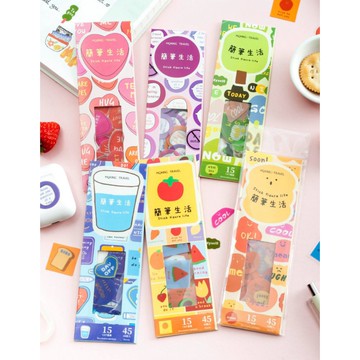 🍋檸檬青🍋 現貨特價售完無補簡筆生活系列卡通異形PET防水貼紙6款45枚入手帳裝飾素材
