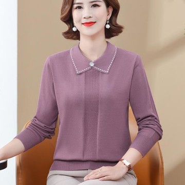 四五十薄款秋衣針織打底衫帶領子