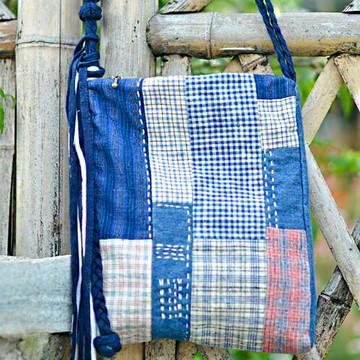 丹鳳布藝上海手織布拼布手工釘線斜挎包土布購物包休閑包單肩包