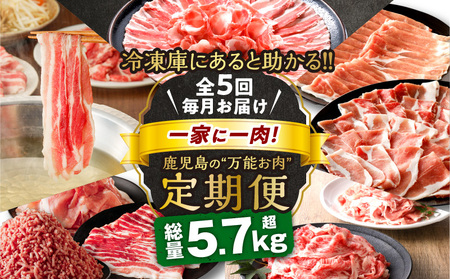 一家に一肉！ 鹿児島の万能お肉定期便　K000-T2326 送料無料 期間限定 豚肉 黒豚 牛肉 黒毛和牛 しゃぶしゃぶ 豚しゃぶ 冷しゃぶ 焼肉 小分け 食べ比べ セット バラエティ 定期 甘い 美味しい 冷凍 大容量 鹿児島市 土産 贈り物 プレゼント ギフト 贈答