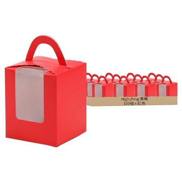 Highching 高精 開窗蛋糕盒 單格  紅色  100個  9 x 9 x 11cm