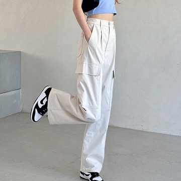 日本 GRL - 休閒百搭工裝口袋長褲-米杏