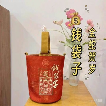 🌸臺灣熱賣🌸金蛇賀嵗2025蛇年布袋錢袋子帆布包便攜大容量斜挎包女手提遛彎包
