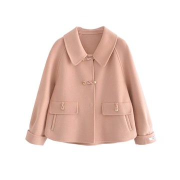 雙面羊絨大衣女2024年新款小個子短款毛呢外套盤扣小香風短外套冬