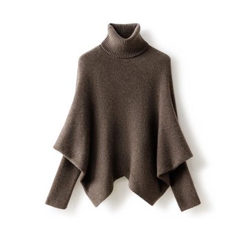 上身爆美！純色山羊絨蝙蝠袖高領毛衣女秋冬慵懶套頭毛衣寬松落肩