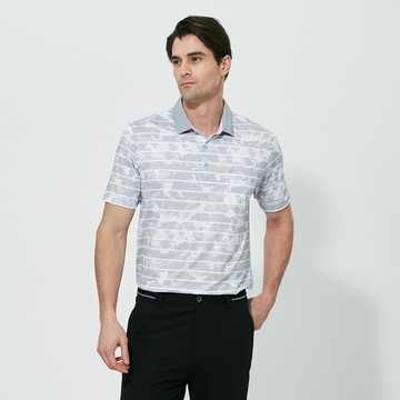 Pierre Cardin 男款 吸濕排汗橫條印花短袖polo衫-灰色 (5257213-92)