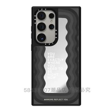 CASE聯名明星同款英文標語波浪紋三星Galaxy S24 Ultra鏡面手機殼適用MagSafe磁吸Samsung S25U時尚保護套23U